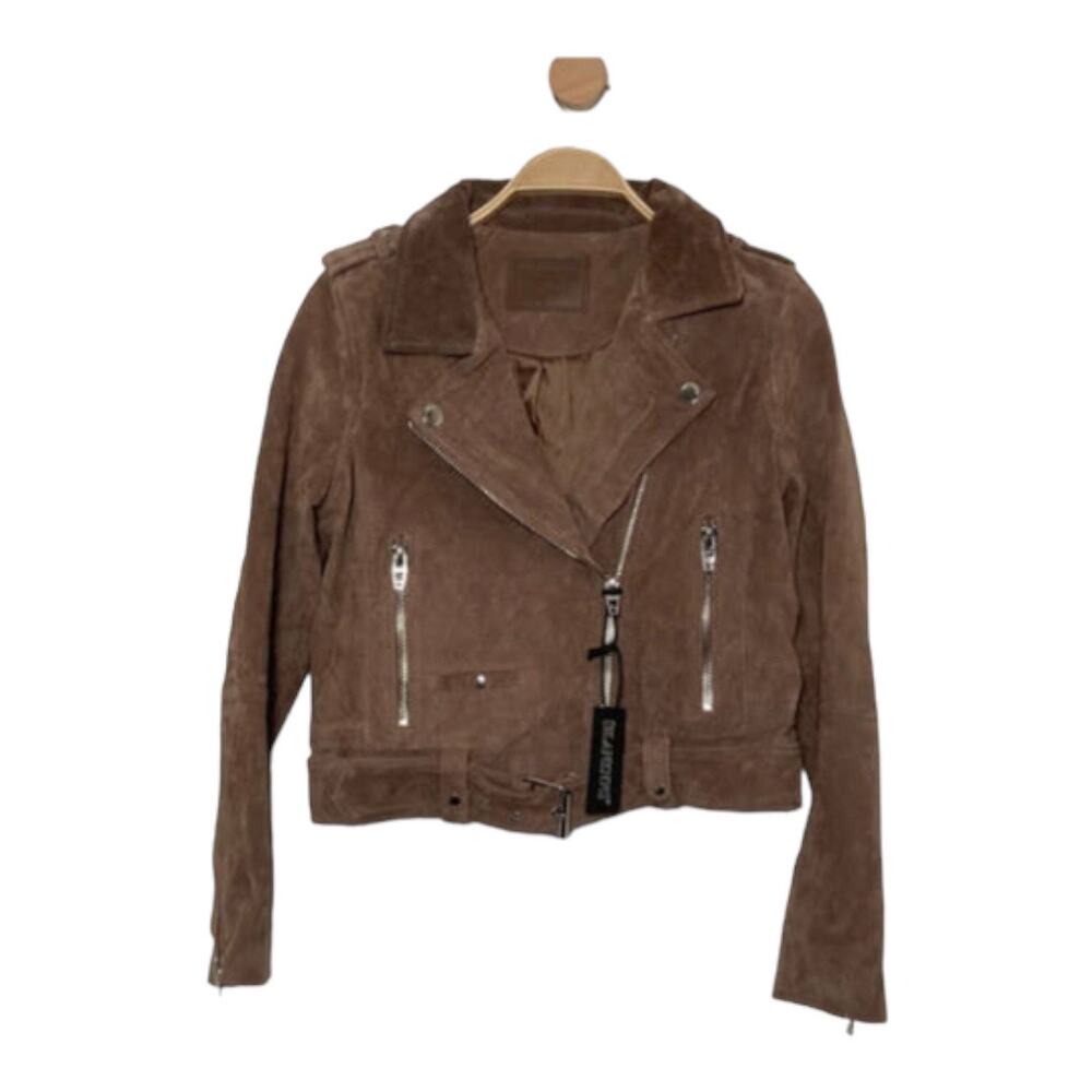 NEW BLANK NYC WOMEN'S BROWN LEATHER LONG SLEEVE ZIPPED MOTO JACKET SIZE S‎